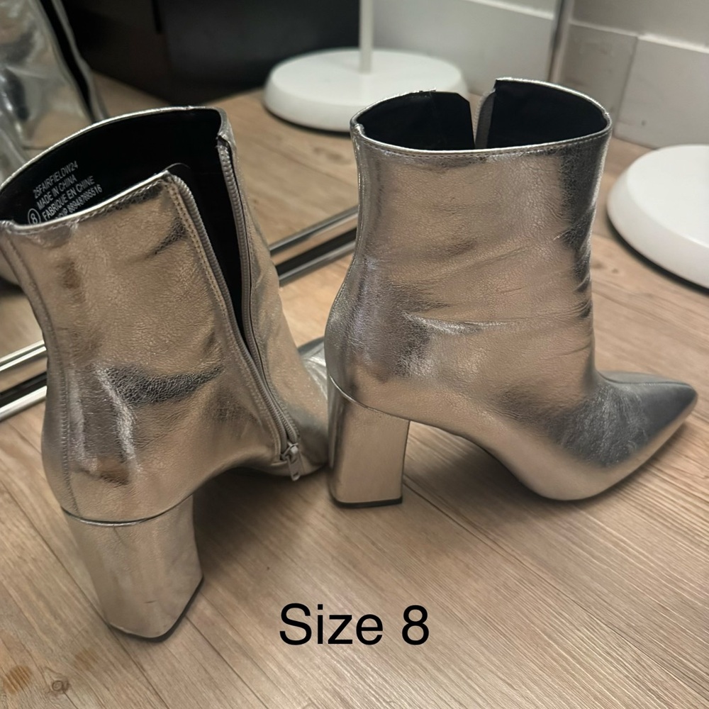 Metallic Silver Women's Ankle Boots with Block Heel